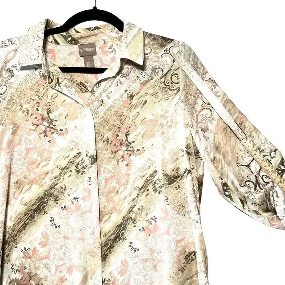 Pink Brown Cream Collared Floral Maxi Dress Beach Cover Up Button Up Wrap Size 1 - Picture 6 of 9